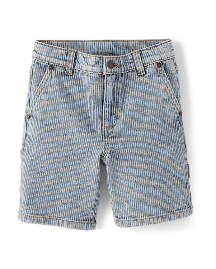 Boys Railroad Striped Denim Carpenter Shorts - Driftwood Bay