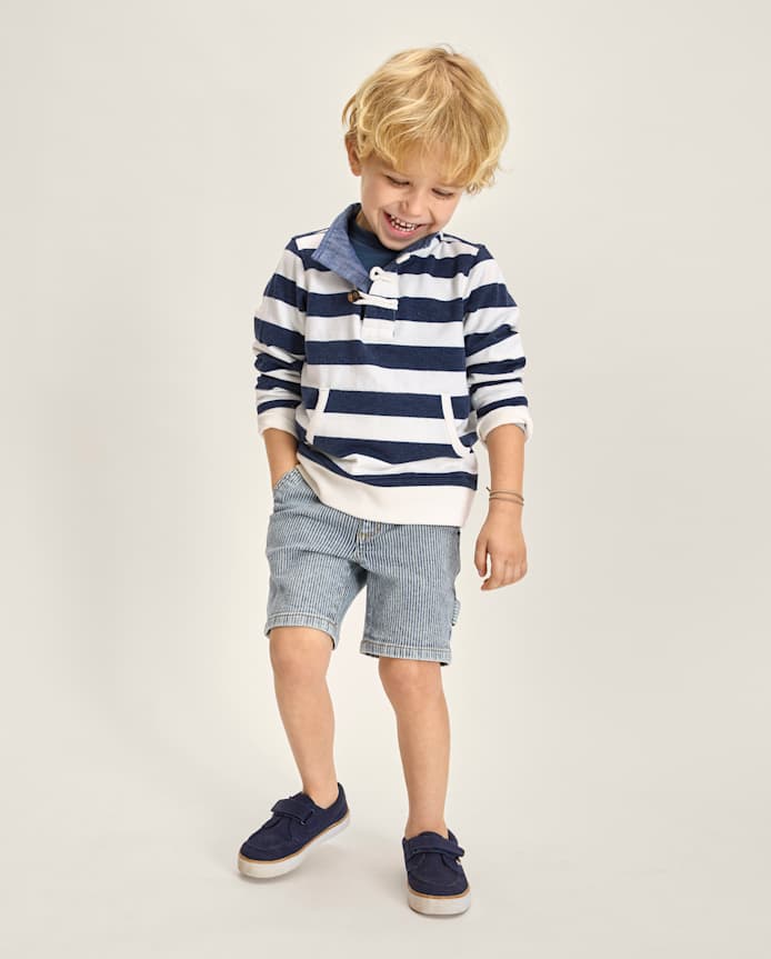 Boys Railroad Striped Denim Carpenter Shorts - Driftwood Bay