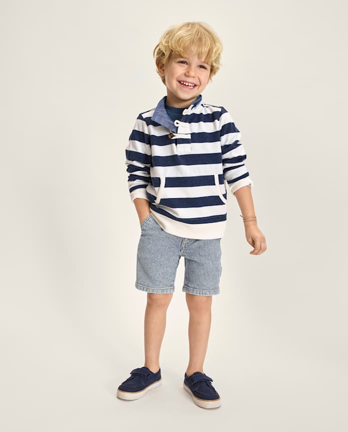 Boys Railroad Striped Denim Carpenter Shorts - Driftwood Bay