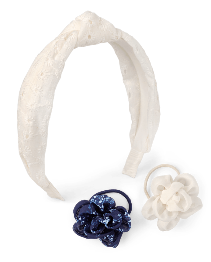 Girls Floral Eyelet 3-Piece Hair Set - Driftwood Bay