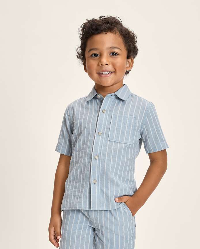 Boys Striped Linen-Blend Button Up Shirt