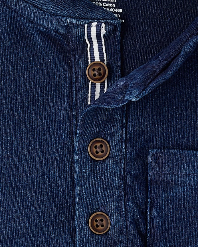 Boys Indigo Wash Henley Top - Driftwood Bay