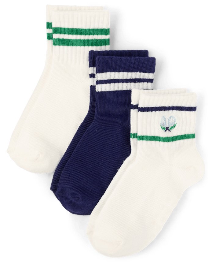 Boys Striped Tennis Crew Socks 3-Pack - Club House