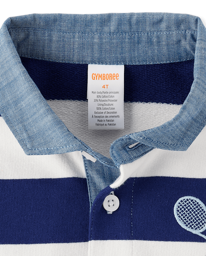 Kids Striped Embroidered Tennis French Terry Rugby Polo - Club House