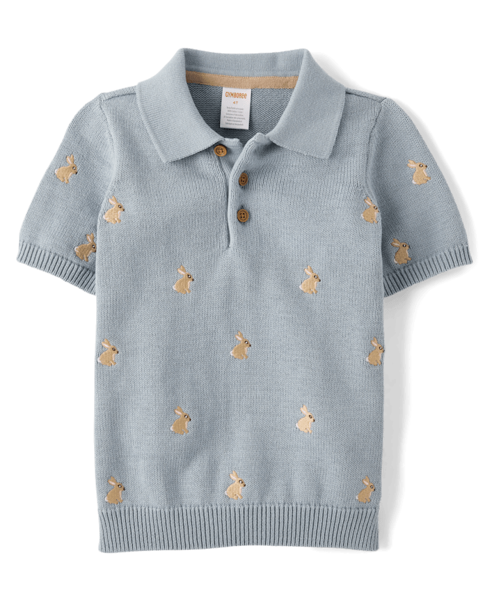 Boys Embroidered Bunny Sweater Polo - Enchanted Garden