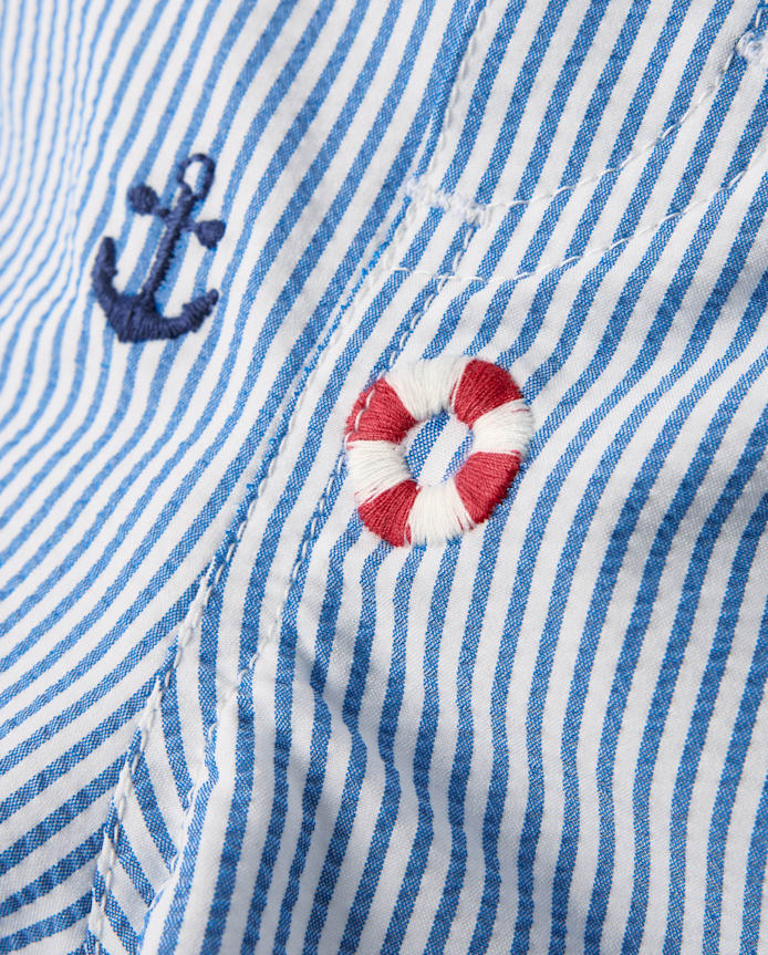 Boys Embroidered Coastal Seersucker Swim Trunks - Shop