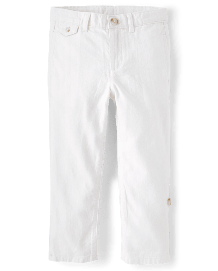 Boys Linen-Blend Roll Cuff Chino Pants
