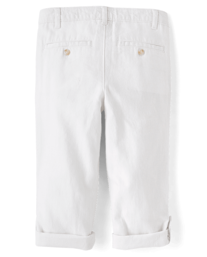 Boys Linen-Blend Roll Cuff Chino Pants
