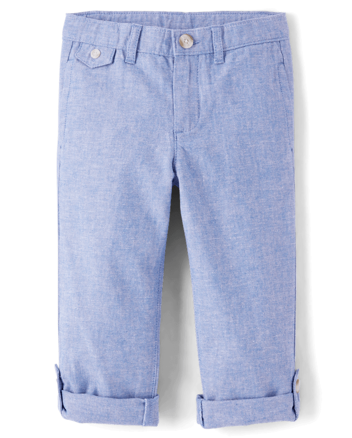 Boys Linen-Blend Roll Cuff Chino Pants