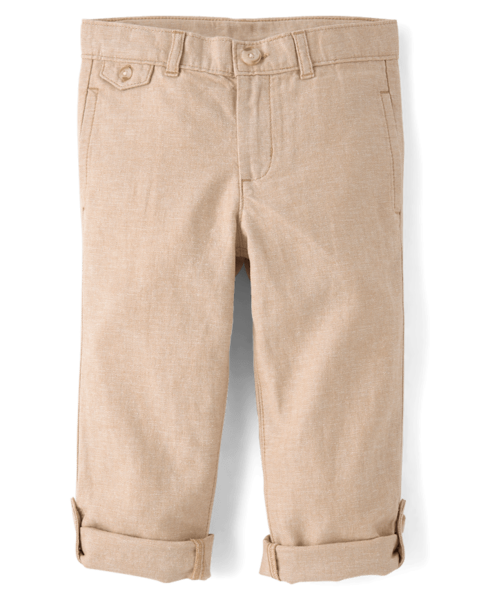 Boys Linen-Blend Roll Cuff Chino Pants