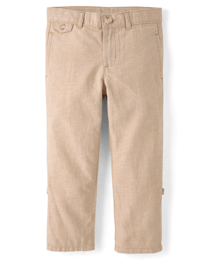 Boys Linen-Blend Roll Cuff Chino Pants