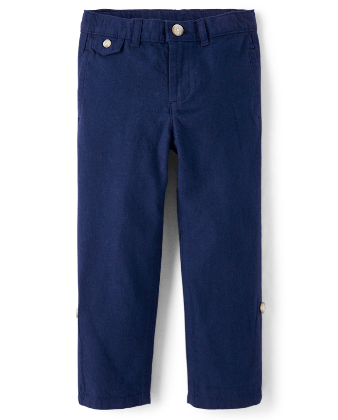 Boys Linen-Blend Roll Cuff Chino Pants