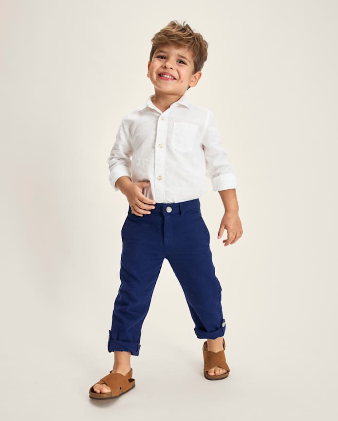 Boys Linen-Blend Roll Cuff Chino Pants