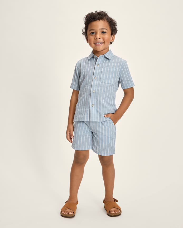 Boys Striped Linen Blend Pull On Shorts