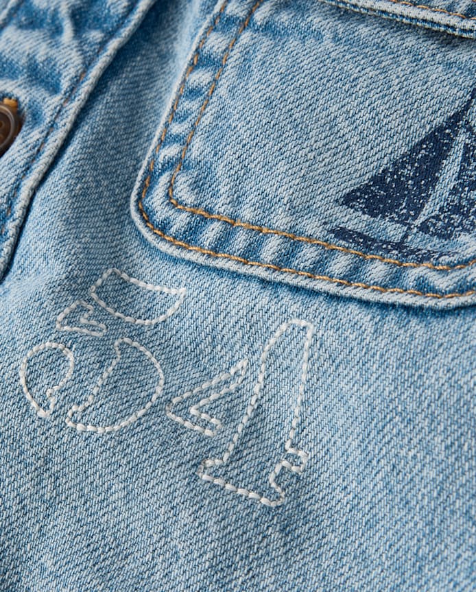 Boys Embroidered Lighthouse Denim Button Up Shirt - Driftwood Bay