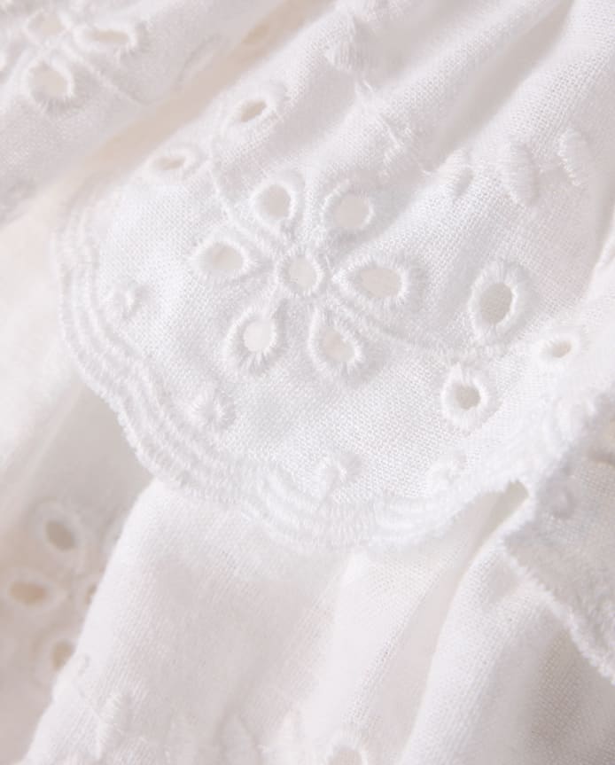 Girls Scalloped Eyelet Linen-Blend Tiered Skort - Linen Edit