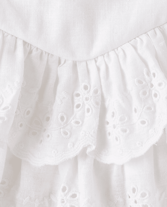 Girls Scalloped Eyelet Linen-Blend Tiered Skort - Linen Edit
