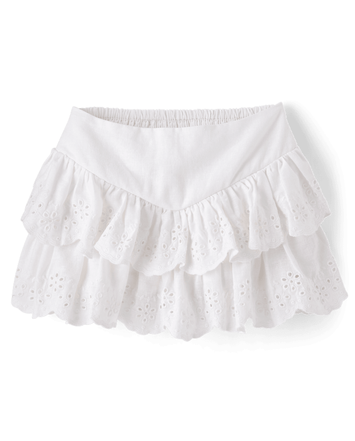 Girls Scalloped Eyelet Linen-Blend Tiered Skort - Linen Edit