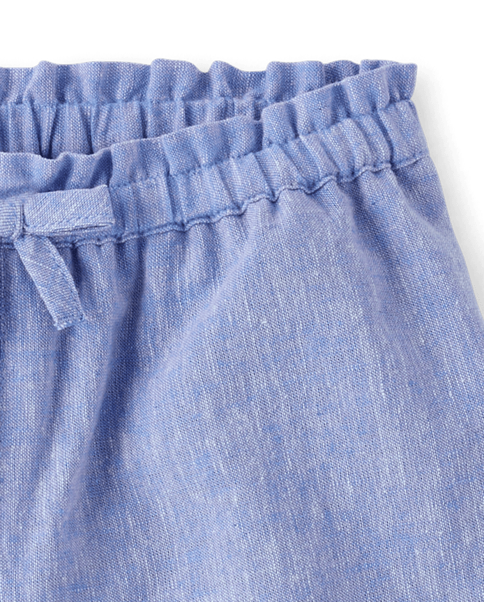 Girls Embroidered Eyelet Linen-Blend Pull On Shorts