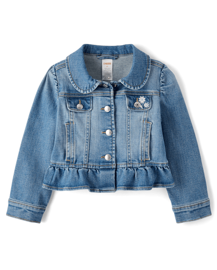 Girls Embroidered Floral Peplum Denim Jacket - Driftwood Bay