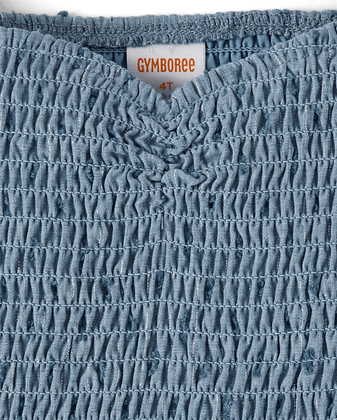 Girls Smocked Clip Dot V-Waist Dress - Driftwood Bay