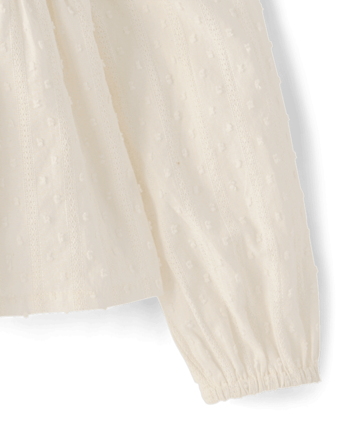 Girls Embroidered Eyelet Clip Dot Button Up Shirt - Driftwood Bay