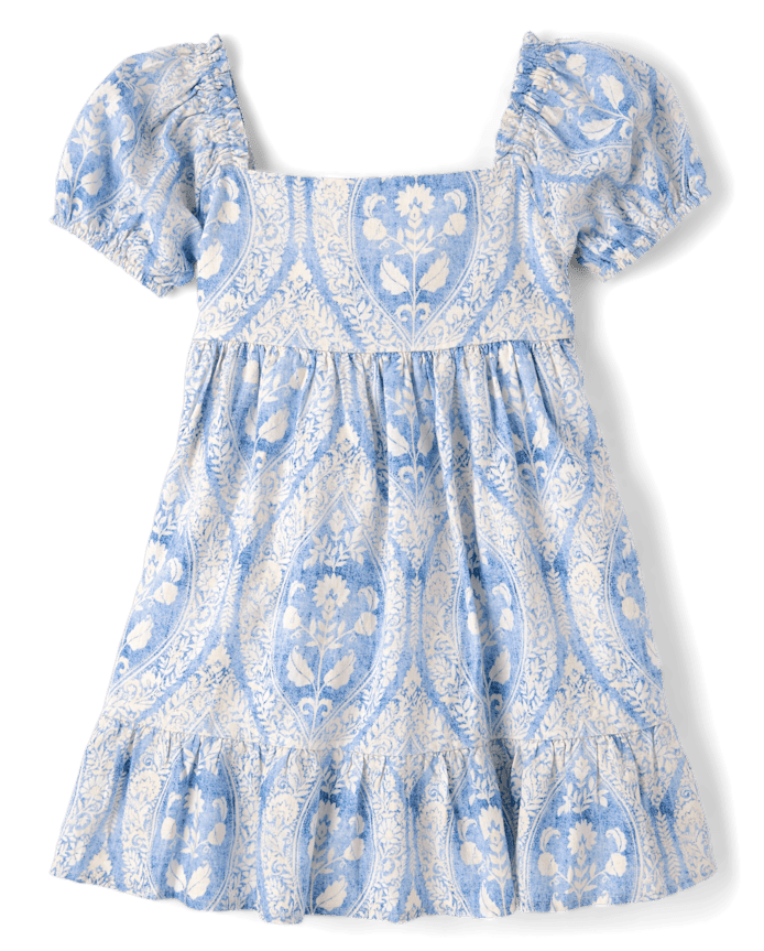 Girls Print Linen-Blend Ruffle Dress - Linen Edit