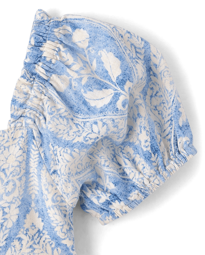Girls Print Linen-Blend Ruffle Dress - Linen Edit