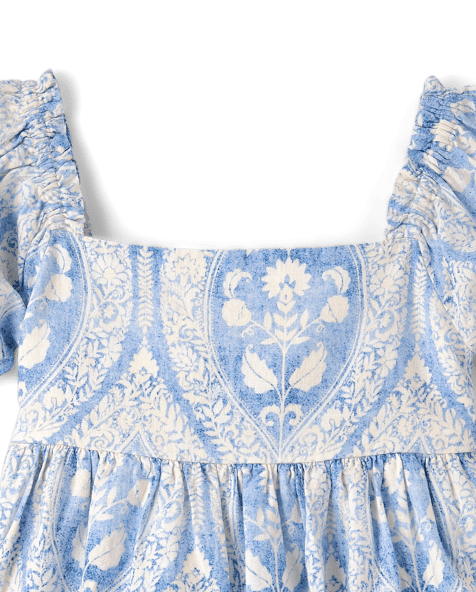 Girls Print Linen-Blend Ruffle Dress - Linen Edit