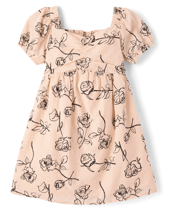 Girls Rose Clip Dot Bow Back Dress - Petit Paris
