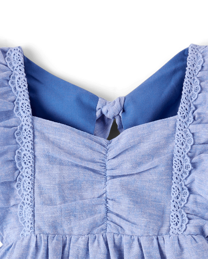 Girls Flutter Linen-Blend Bow Back Dress