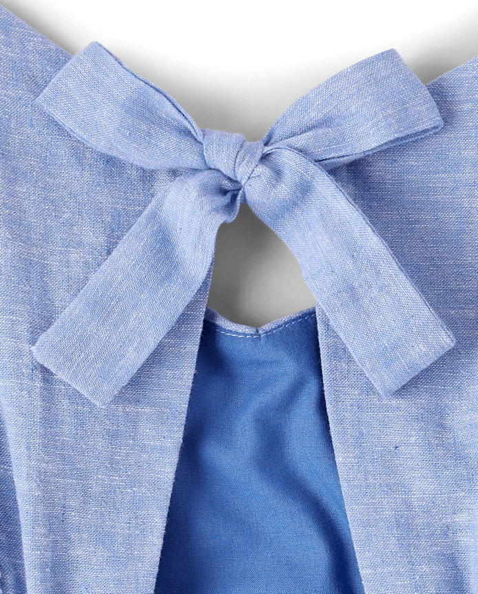 Girls Flutter Linen-Blend Bow Back Dress