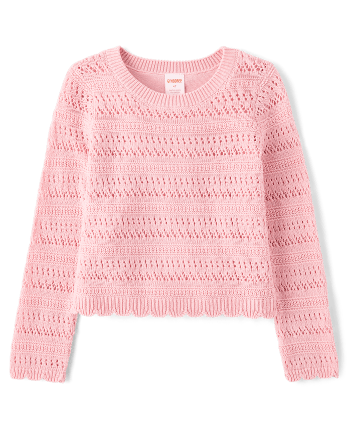 Girls Scalloped Linen-Blend Pointelle Sweater