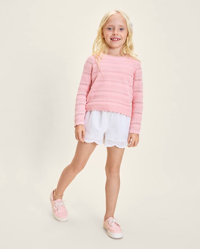 Girls Scalloped Linen-Blend Pointelle Sweater
