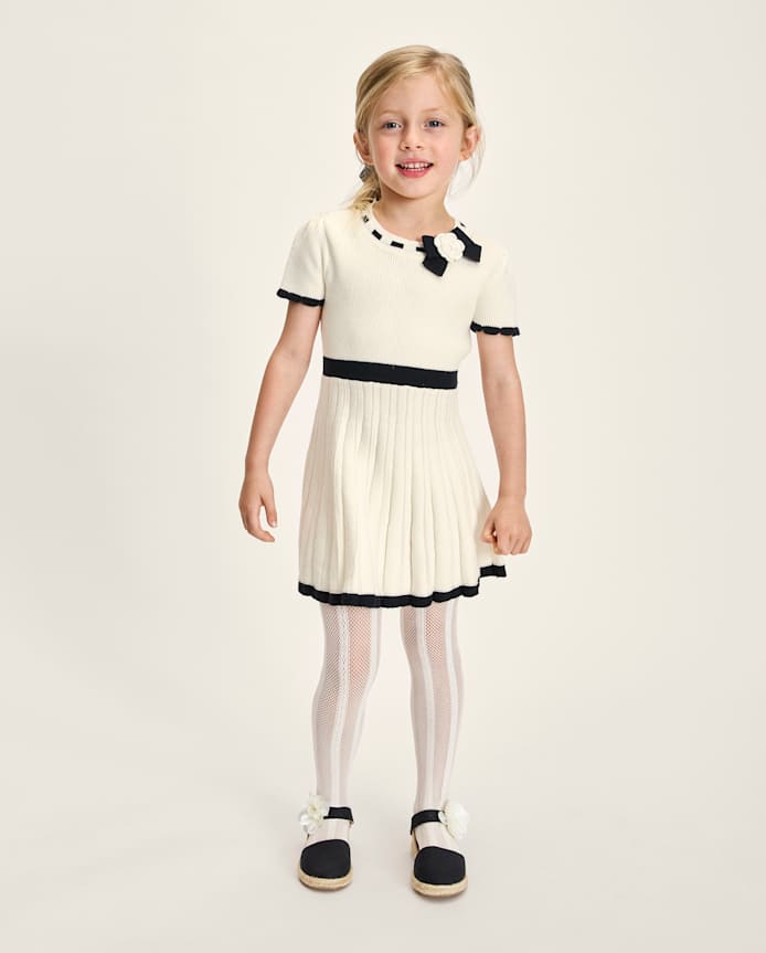 Girls Contrast Pleated Sweater Dress - Petit Paris