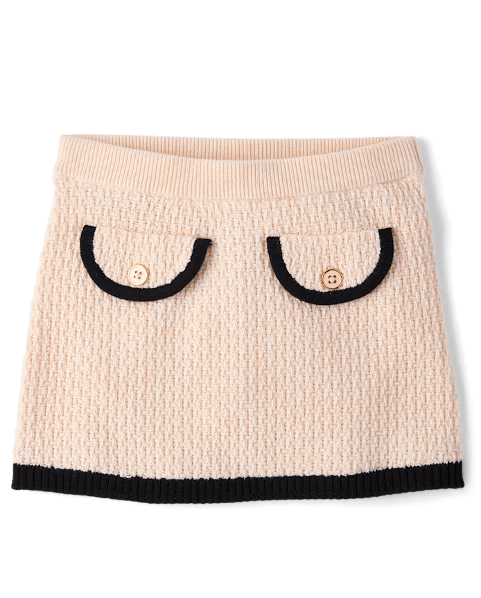 Girls Contrast Faux Tweed Sweater Skirt - Petit Paris