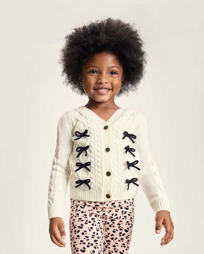 Girls Bow Cable Knit Cardigan - Petit Paris