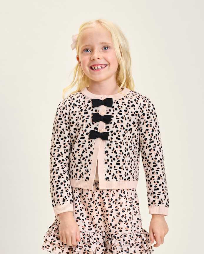 Girls Leopard Bow Cardigan - Petit Paris