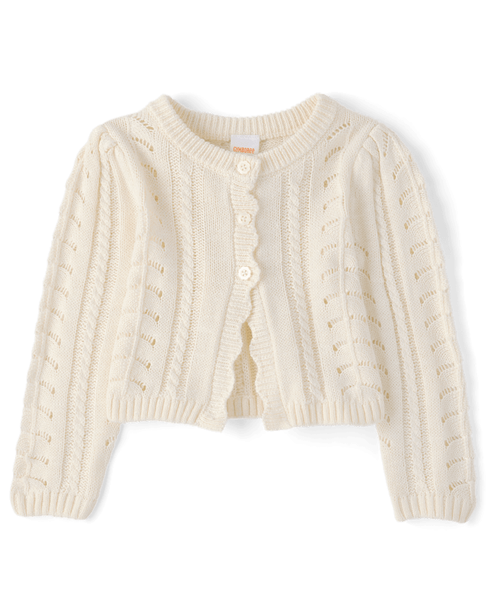 Girls Scalloped Pointelle Cardigan - Little Essentials