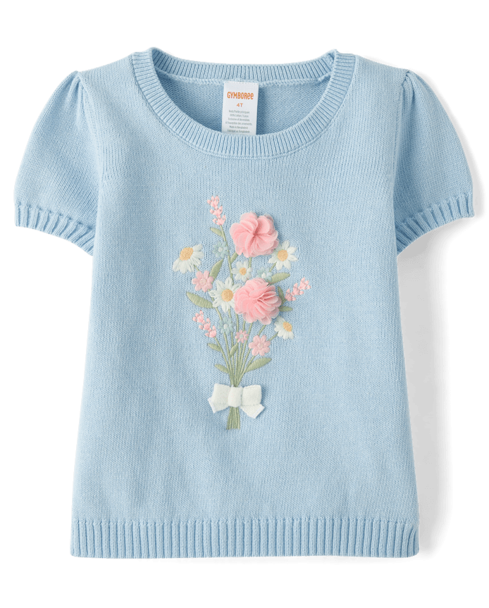 Girls Embroidered Bouquet Sweater Top - Enchanted Garden