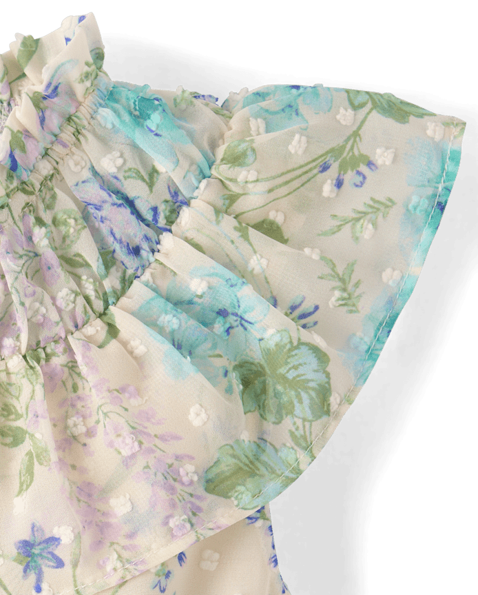 Girls Floral Clip Dot Ruffle Dress - Enchanted Garden