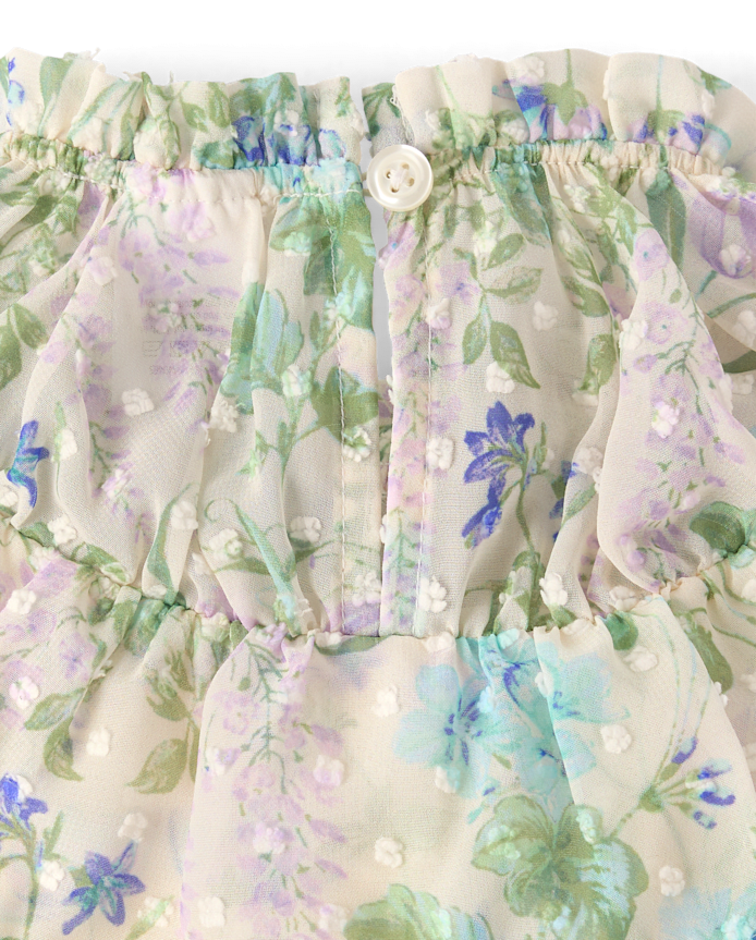 Girls Floral Clip Dot Ruffle Dress - Enchanted Garden