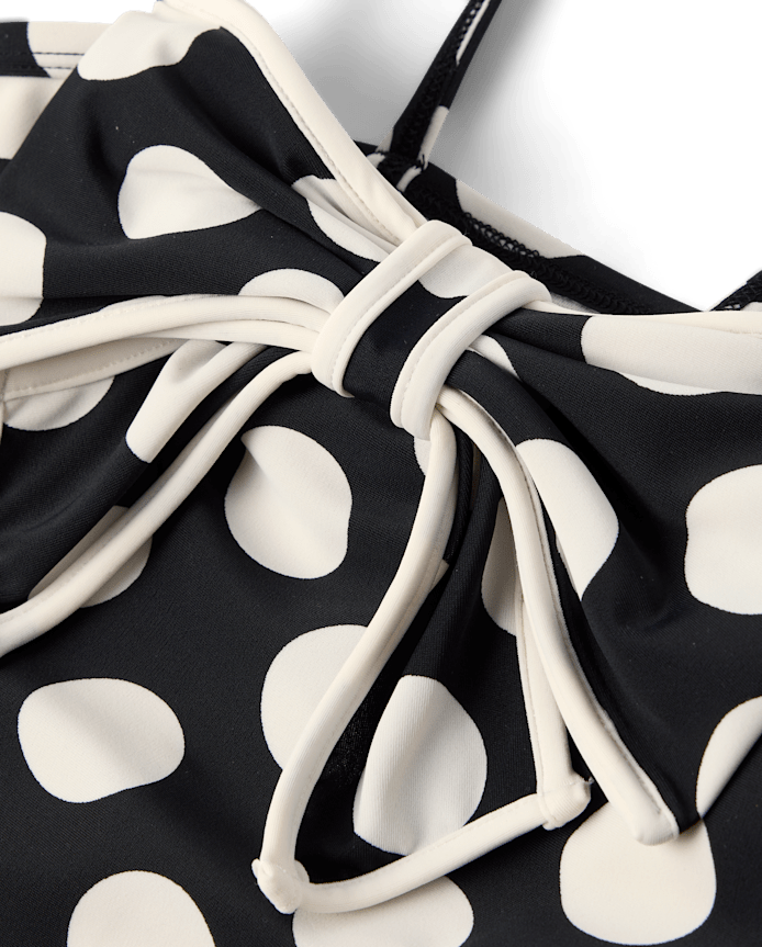 Girls Polka Dot Bow One Piece Swimsuit - Swim Shop