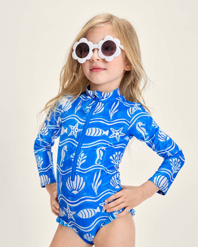 Girls Sea Creature Fairisle Rashguard One Piece Swimsuit - Swim Shop