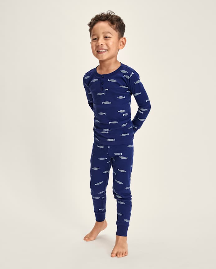 Kids Coastal Snug Fit Cotton Henley Pajamas