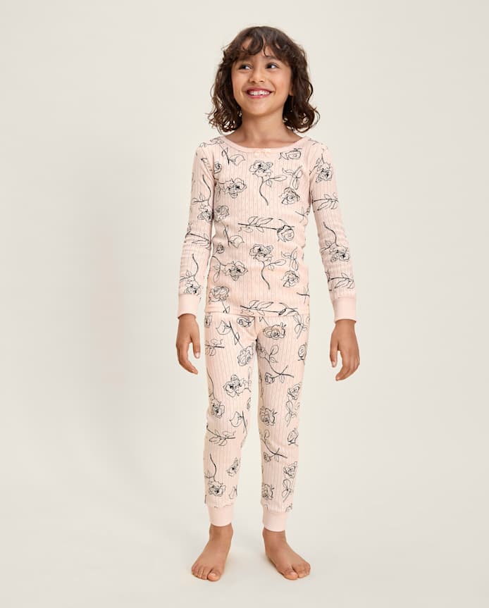 Girls Rose Snug Fit Pointelle Pajamas