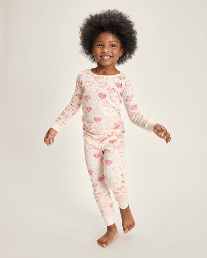 Girls Floral Heart Snug Fit Pointelle Pajamas