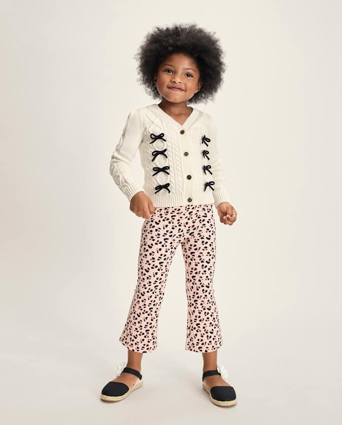 Girls Leopard Ponte Flare Jeggings - Petit Paris