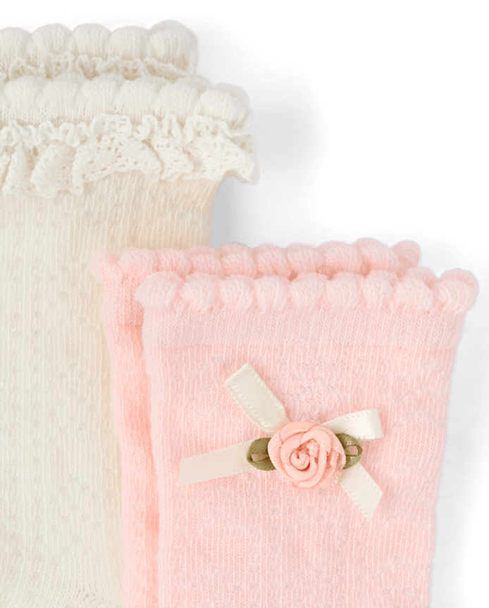 Girls Rosette Ruffle Crew Socks 2-Pack - Enchanted Garden