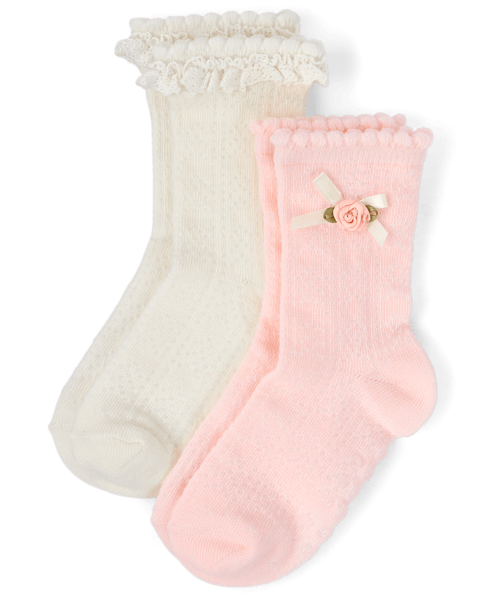 Girls Rosette Ruffle Crew Socks 2-Pack - Enchanted Garden